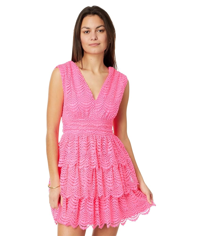 Lilly Pulitzer Women's Faye V-Neck Ruffle Dress, Roxie Pink Lilly Pulitzer Women's Faye V-Neck Ruffle Dress, Roxie Pink